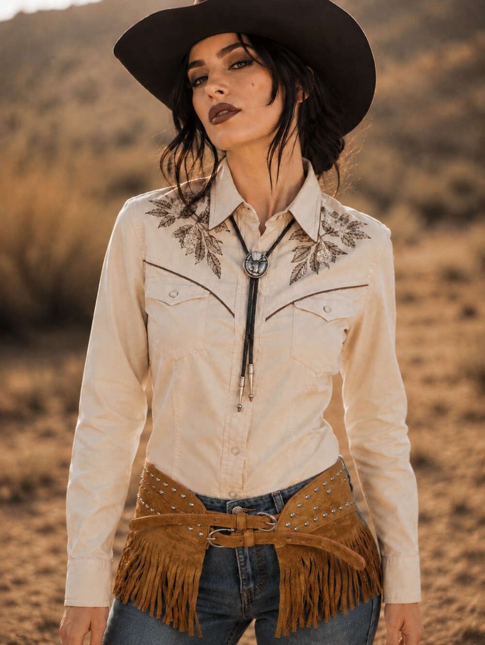 NEW Boho Western Tan Fringe Studded  Faux Suede Waist Belt S/M